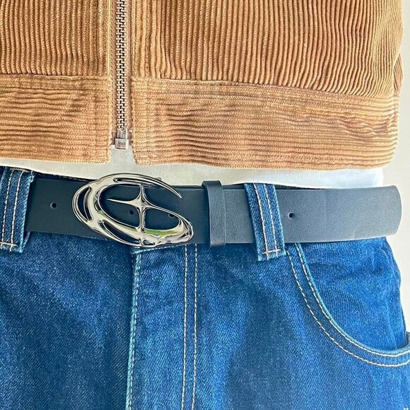 y2k 2000s chrome star futuristic cross emblem black grunge emo belt - Picture 7 of 7